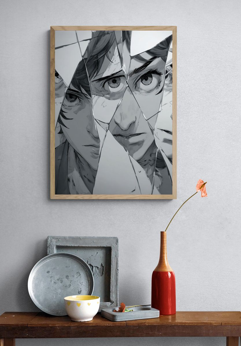 Shattered Faces Surrealism Print. — room view 3