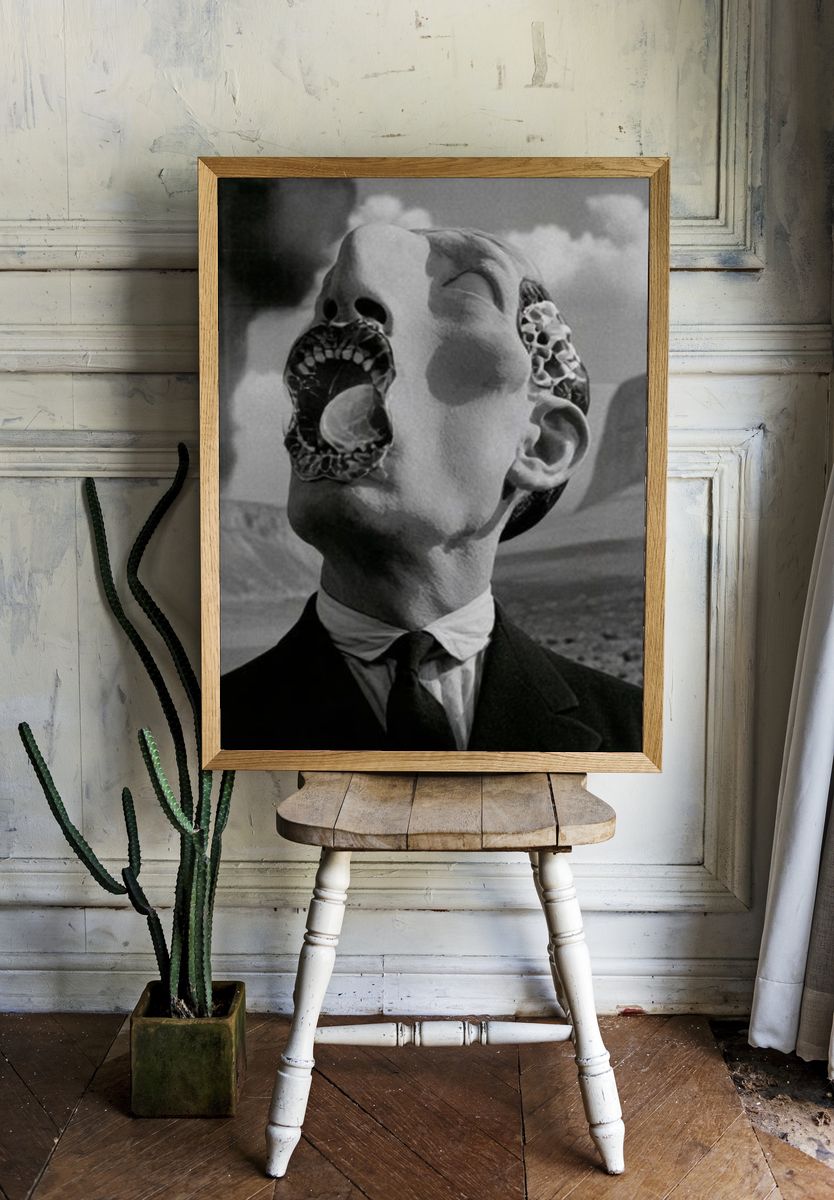 Surreal Headscape Black-White Poster. — room view 1