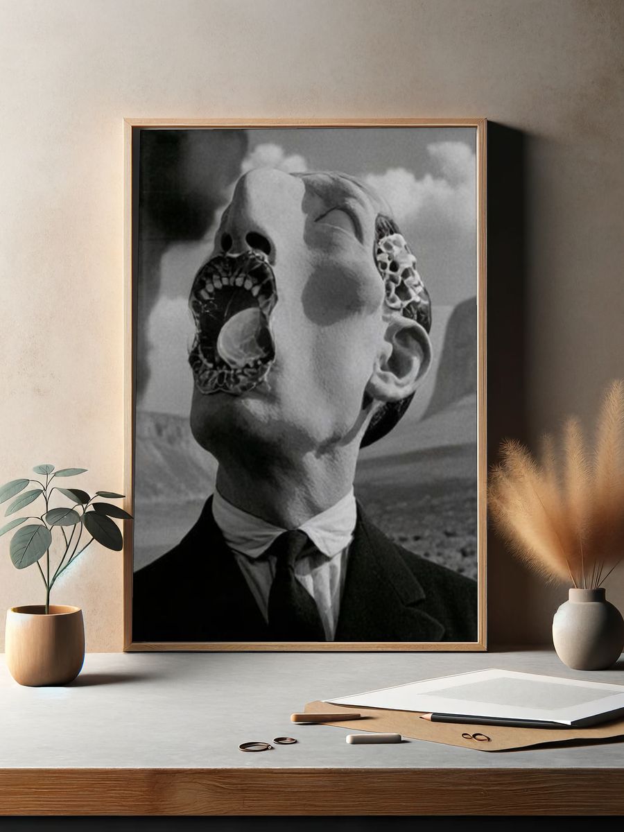 Surreal Headscape Black-White Poster. — room view 2