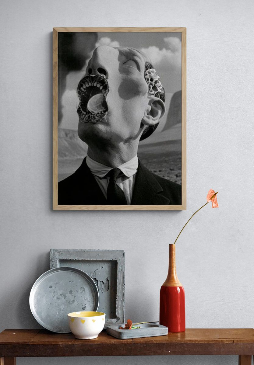Surreal Headscape Black-White Poster. — room view 3