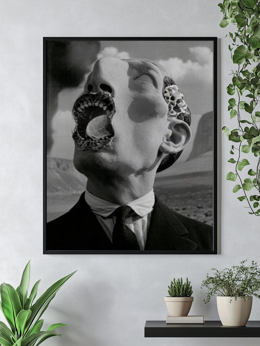 Surreal Headscape Black-White Poster. — room view 4