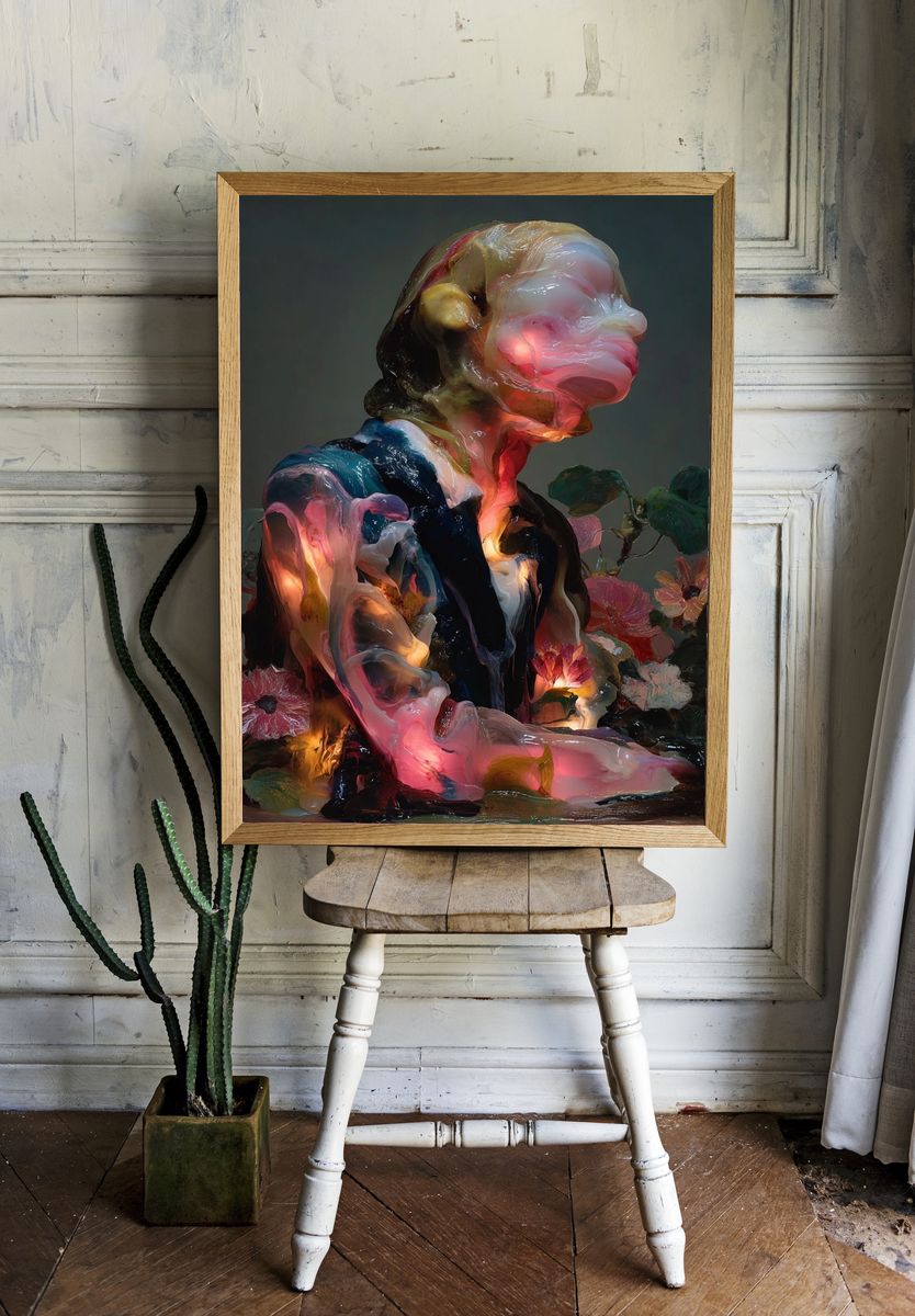 Surreal Floral Figure Print. room preview