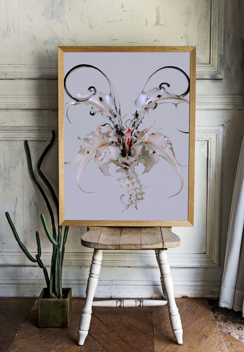 Surreal Floral Skull Print. room preview