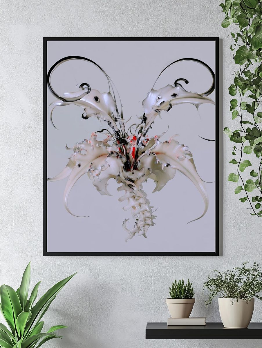 Surreal Floral Skull Print. — room view 4