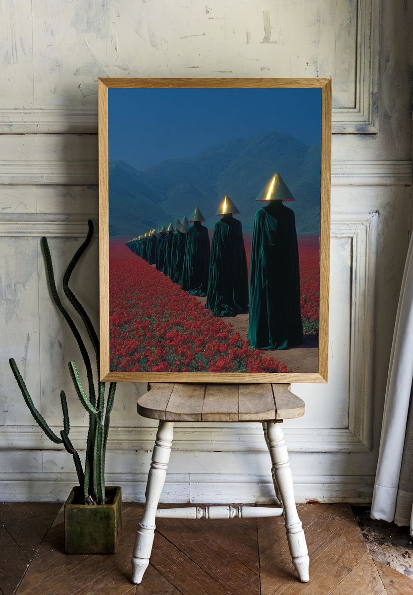 Surreal Flower Field Procession Print. room preview