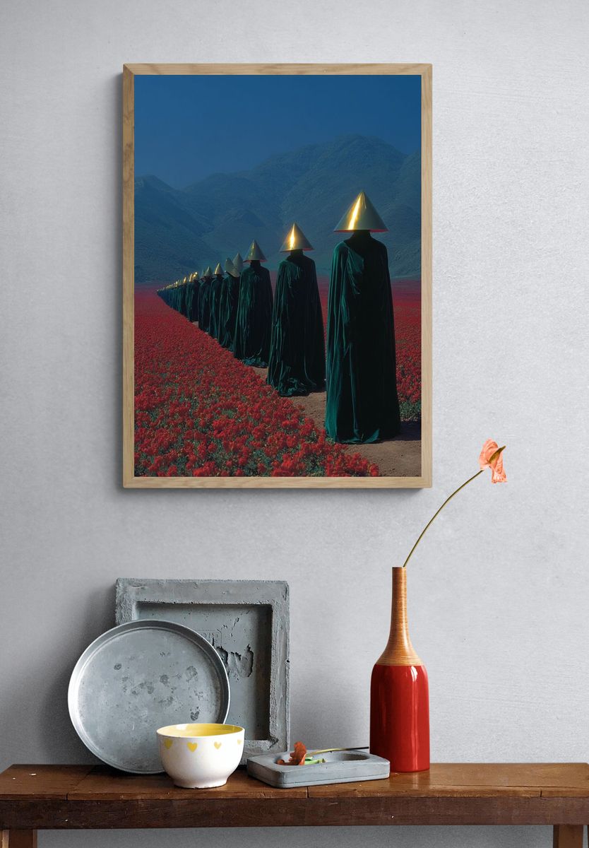 Surreal Flower Field Procession Print. — room view 3