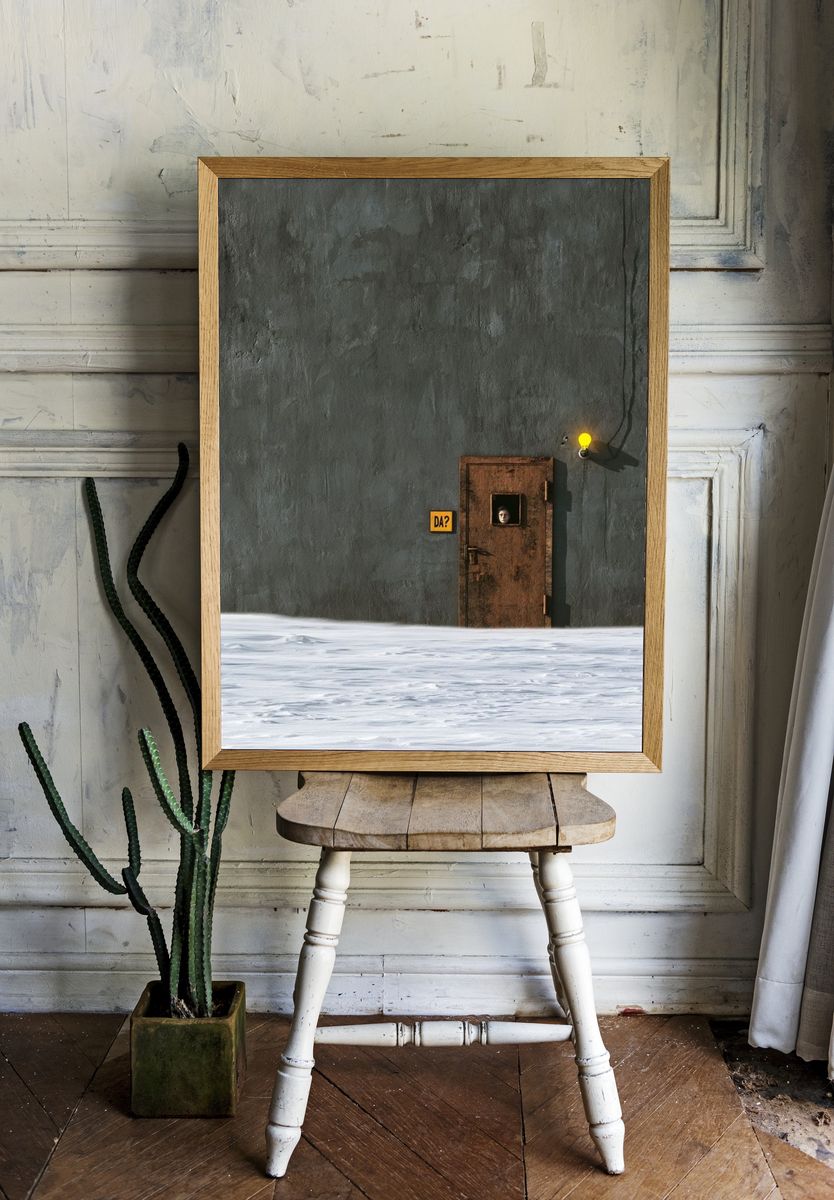 Surreal Door in Concrete Wall Print. room preview
