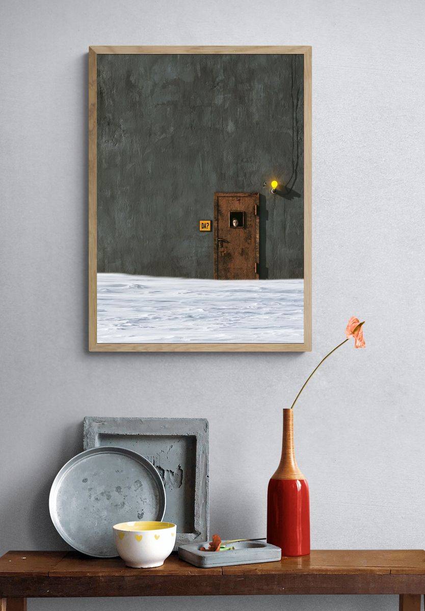 Surreal Door in Concrete Wall Print. — room view 3
