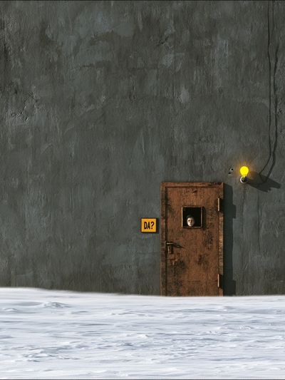 Surreal Door in Concrete Wall Print. poster