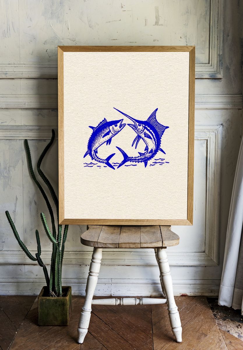Swordfish Duel Vintage Print. — room view 1