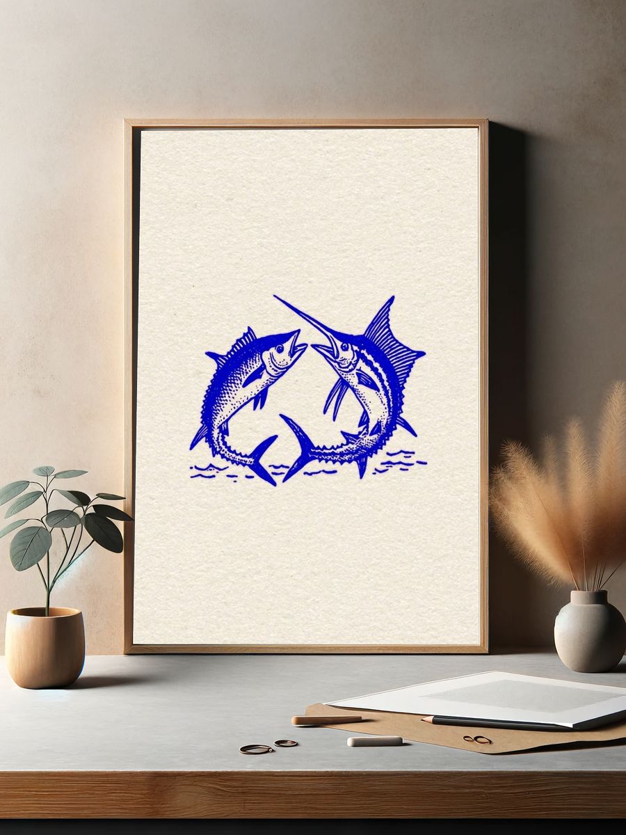 Swordfish Duel Vintage Print. — room view 2