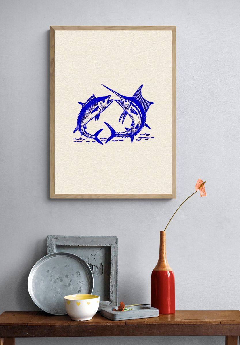 Swordfish Duel Vintage Print. — room view 3