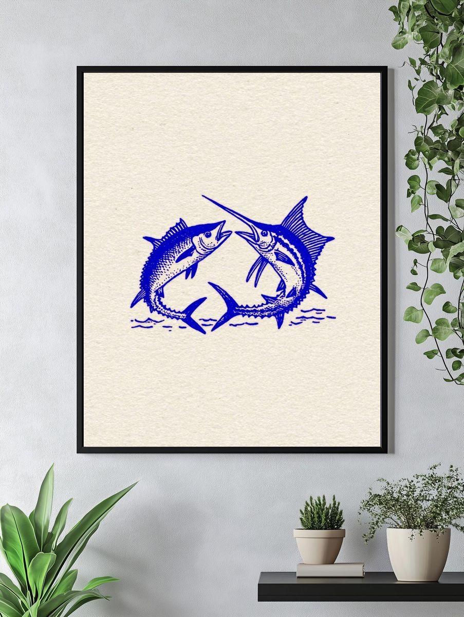 Swordfish Duel Vintage Print. — room view 4