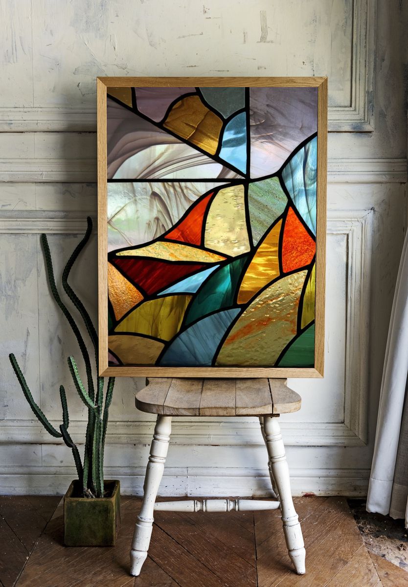Colorful Stained Glass Abstract Poster. — room view 1