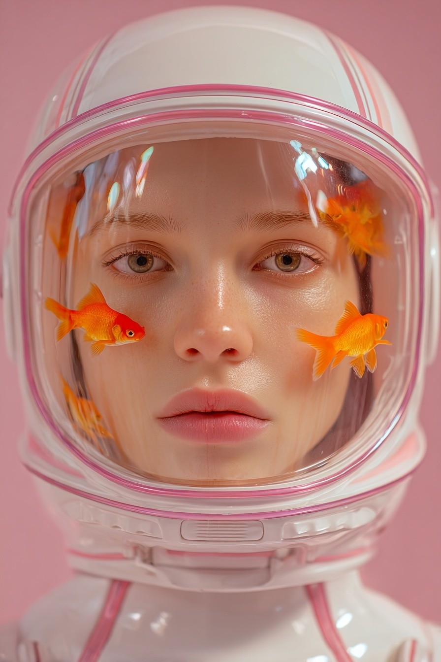 Astronaut with Goldfish — Surrealism Print. poster — fine-art art