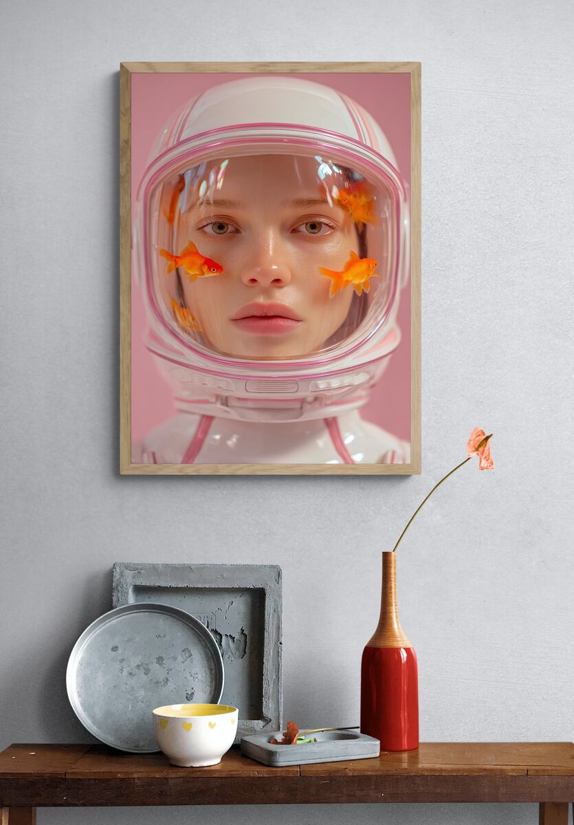 Astronaut with Goldfish — Surrealism Print. — room view 3