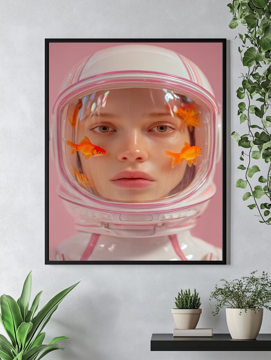 Astronaut with Goldfish — Surrealism Print. — room view 4