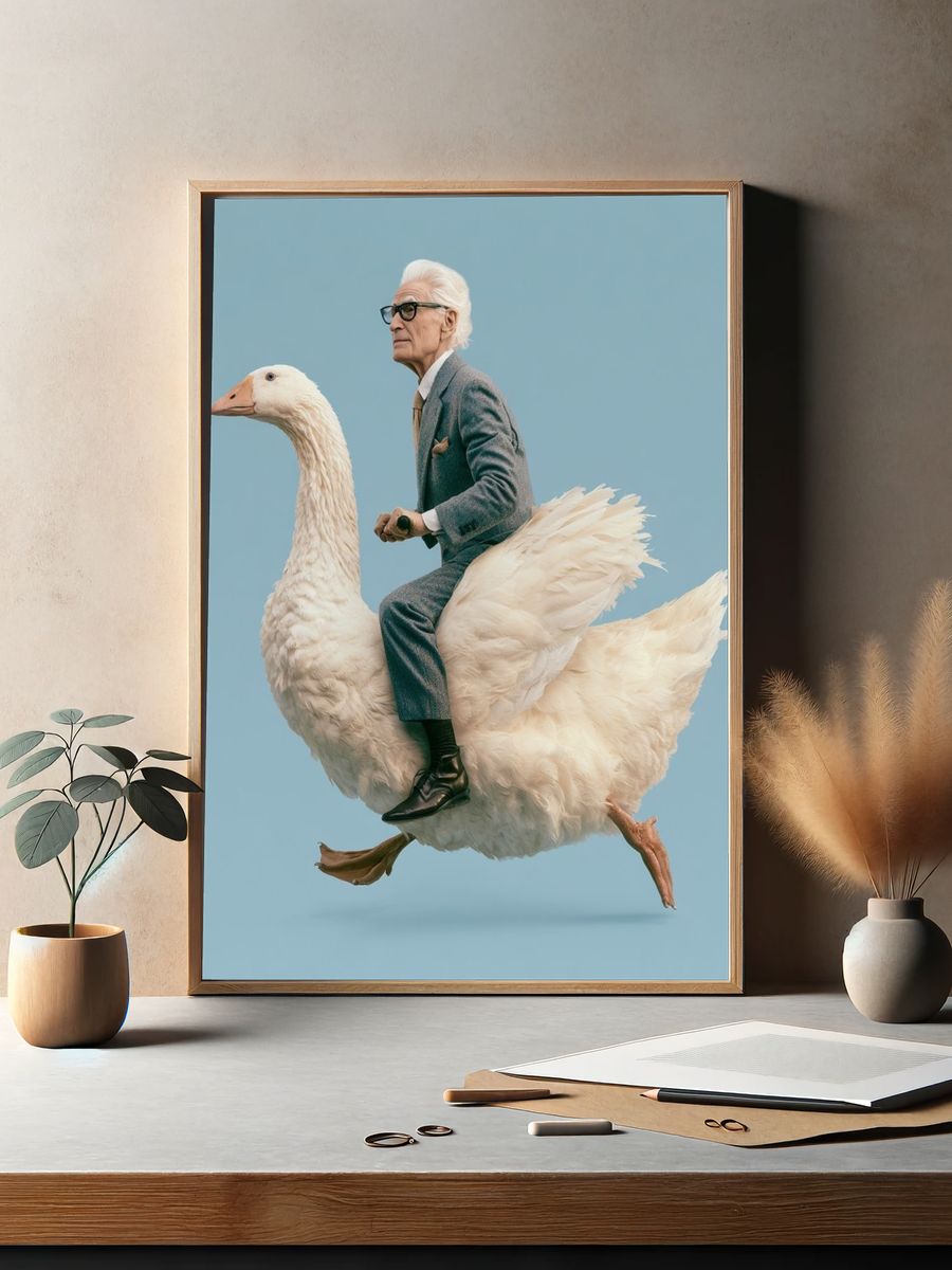 Surreal Goose Rider Print. — room view 2