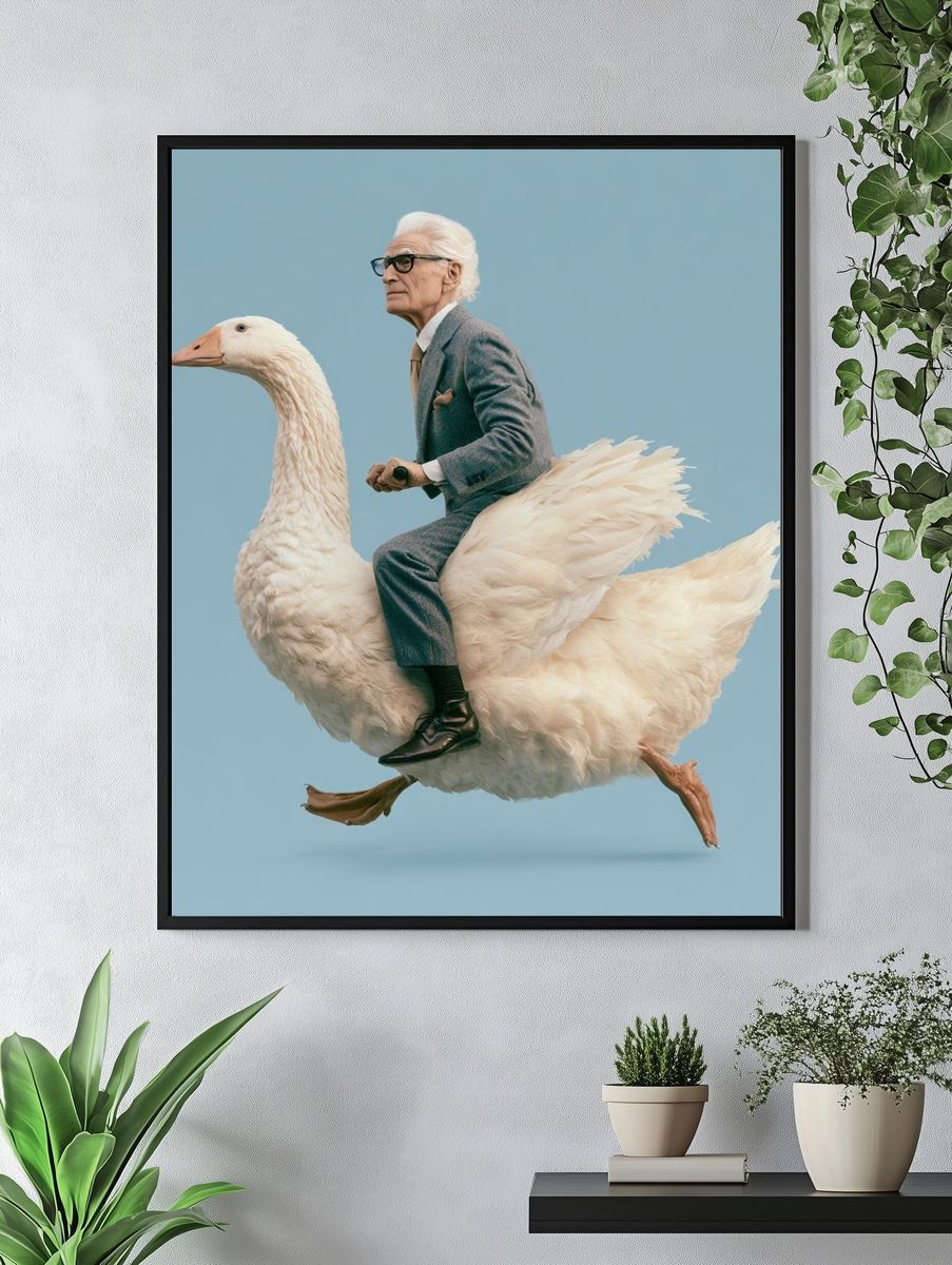 Surreal Goose Rider Print. — room view 4