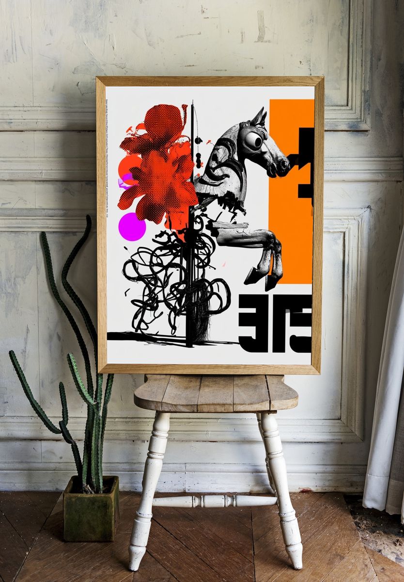 Surreal Horse Collage Print. room preview