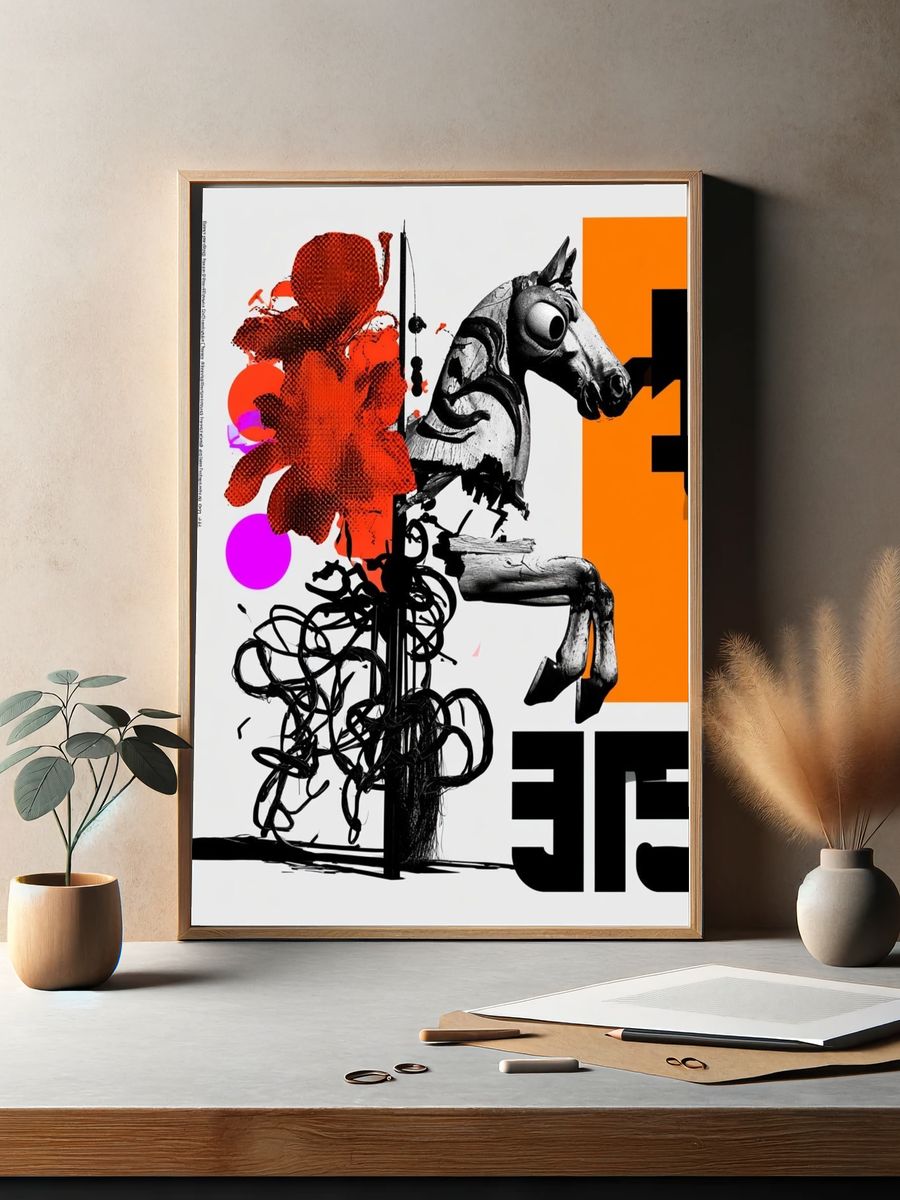 Surreal Horse Collage Print. — room view 2