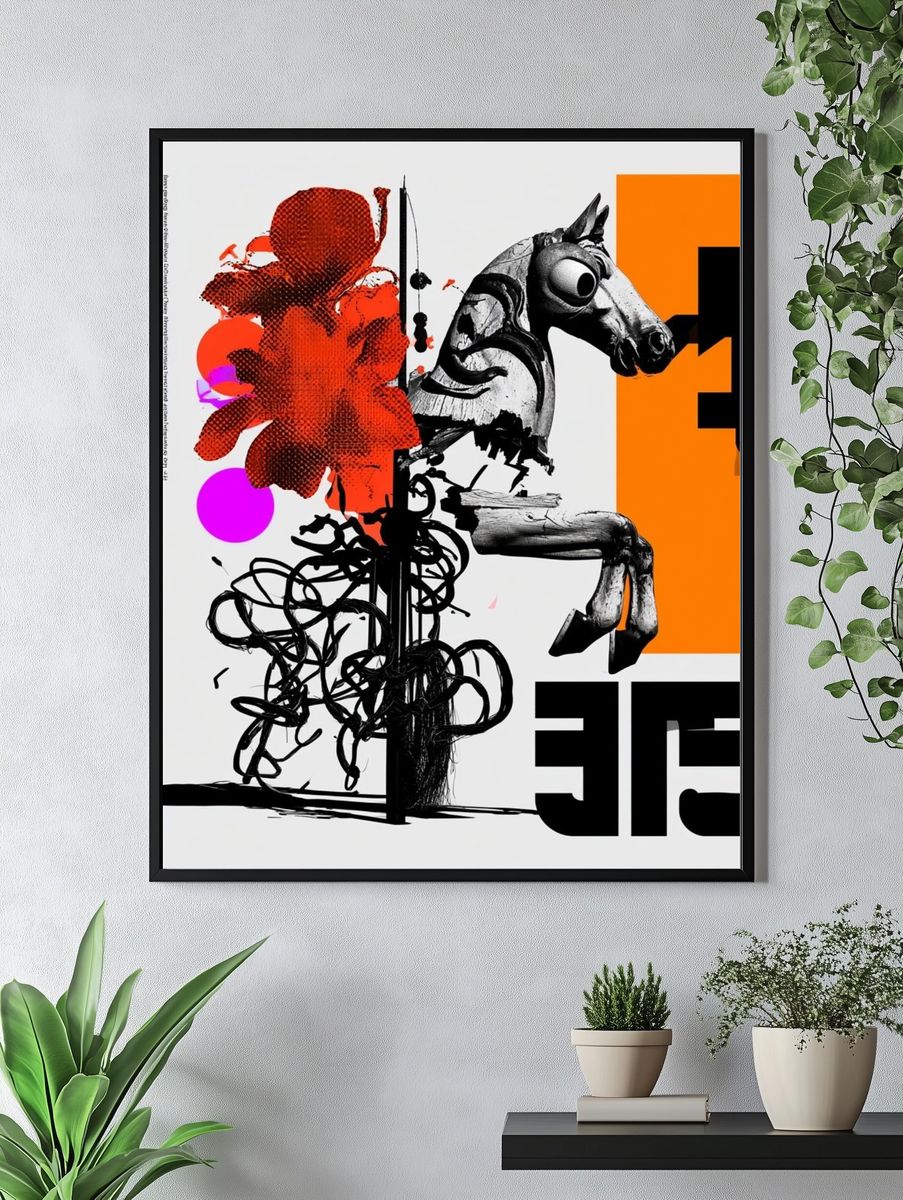 Surreal Horse Collage Print. — room view 4