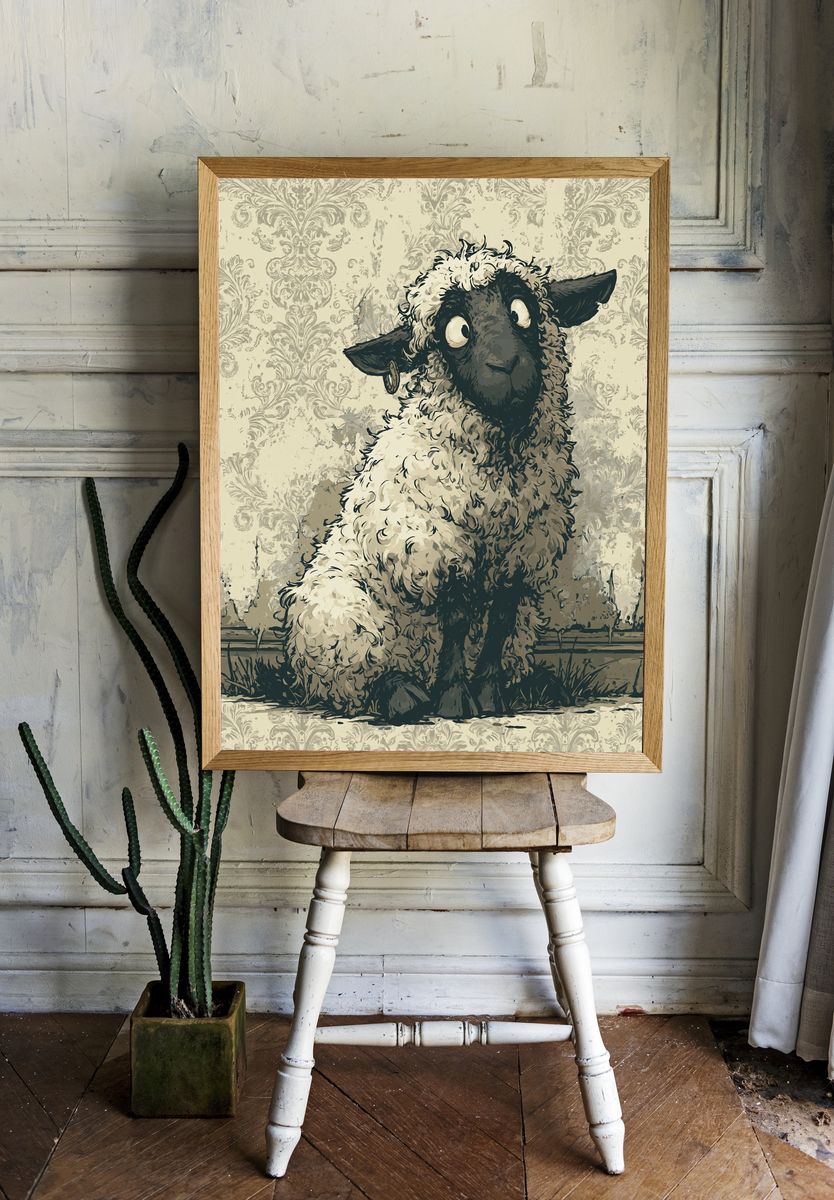 Sheep Portrait Illustration Poster. — room view 1