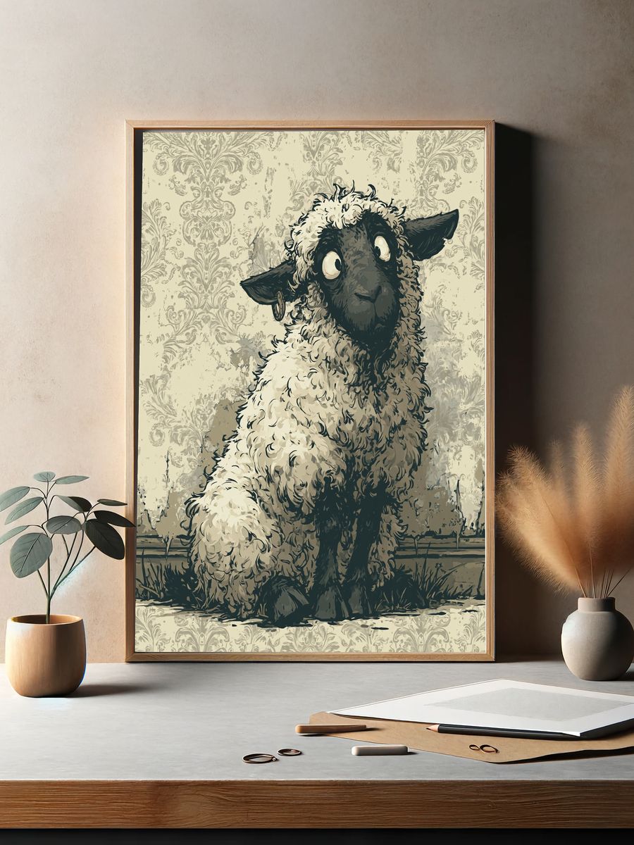 Sheep Portrait Illustration Poster. — room view 2