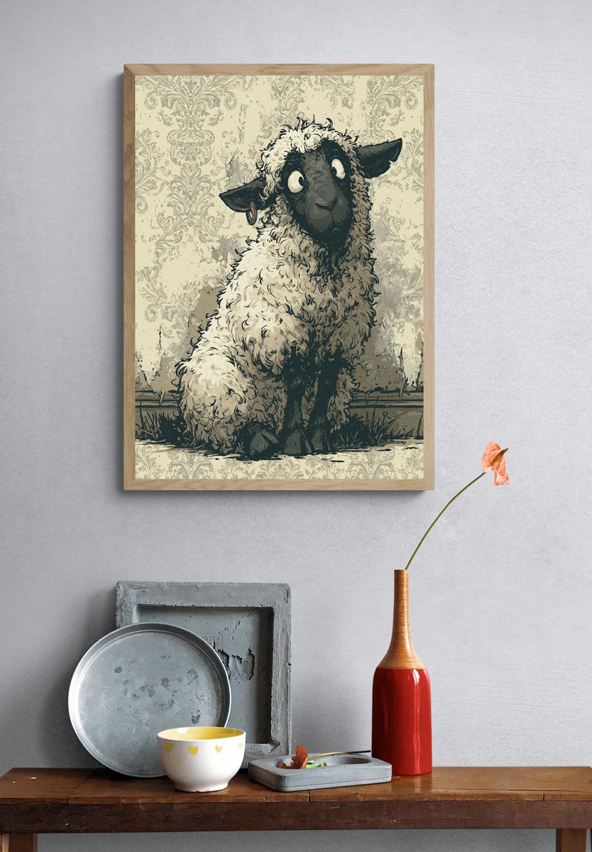 Sheep Portrait Illustration Poster. — room view 3