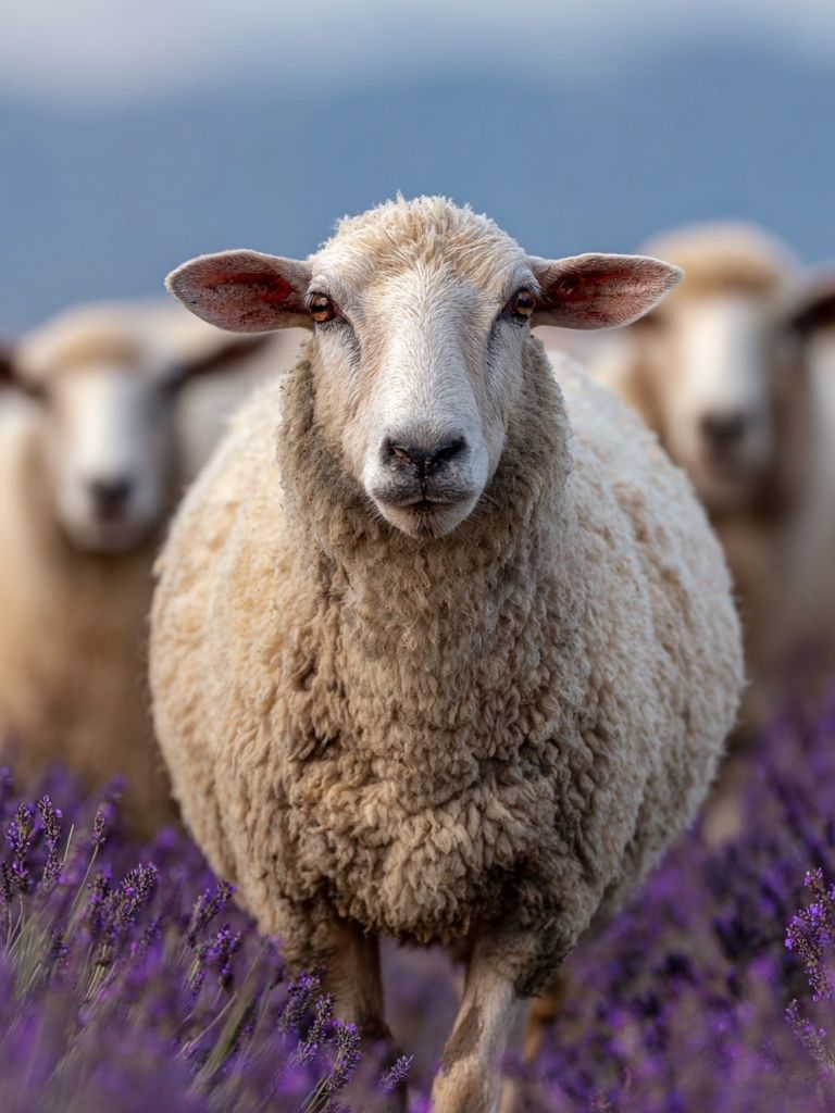 Sheep in Lavender Field Poster. poster — animals art