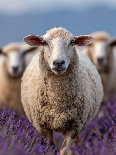 Sheep in Lavender Field Poster. poster print