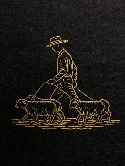 Shepherd and Sheep Line Art Poster.
