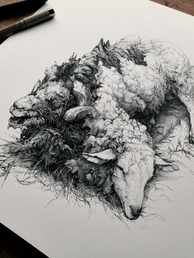 Sleeping Sheep Ink Poster.