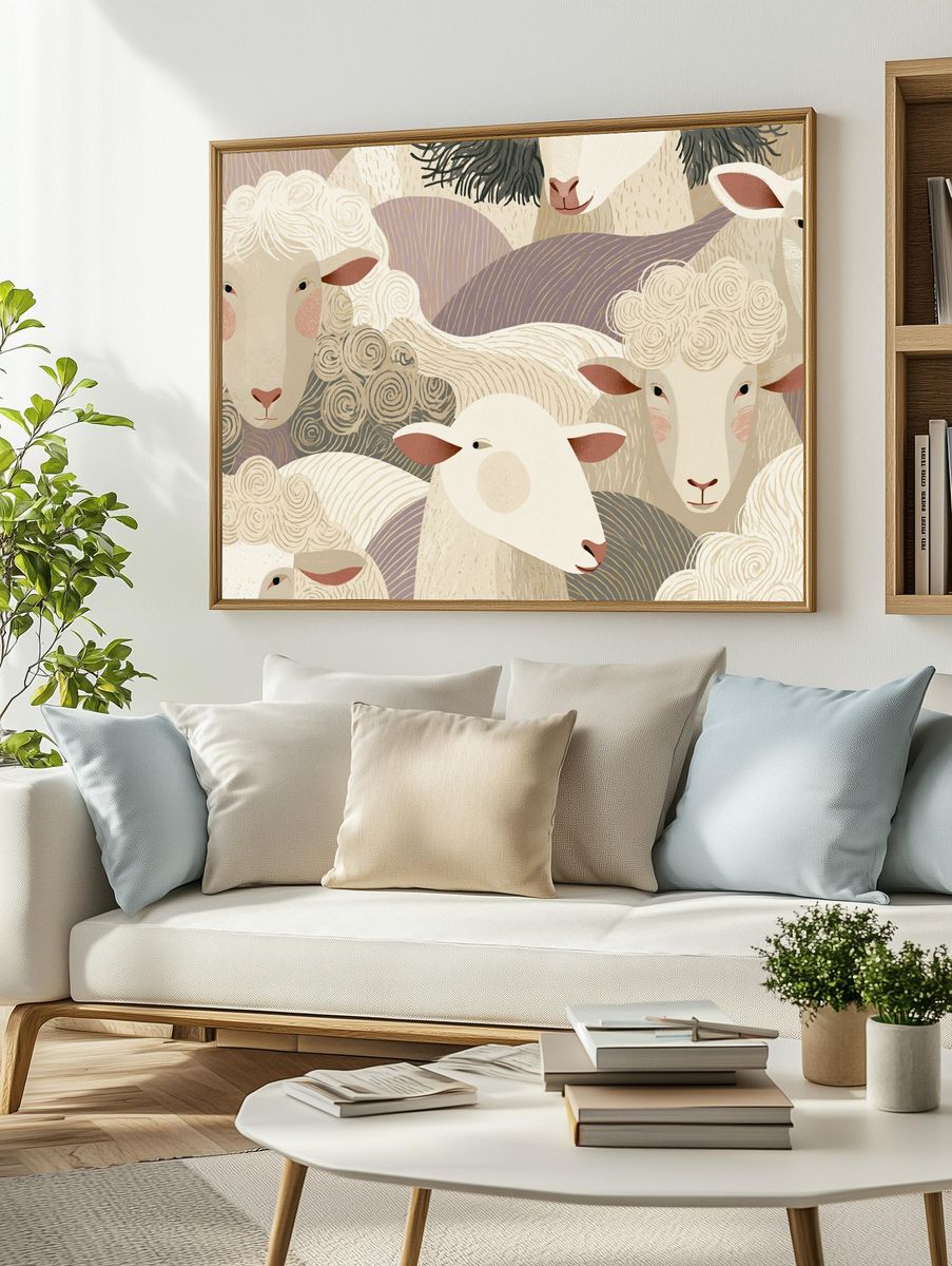 Sheep Herd Illustration Poster. — room view 2