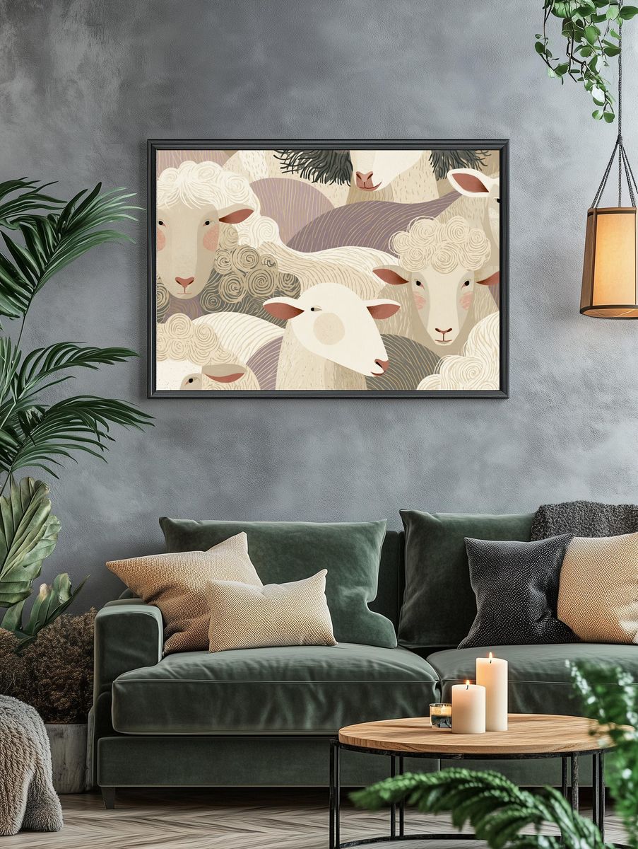 Sheep Herd Illustration Poster. — room view 4