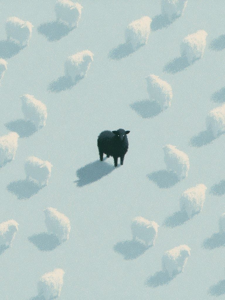 Lonely Black Sheep Illustration Print. poster — animals art