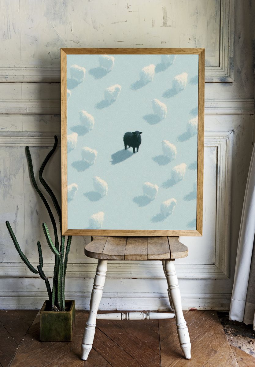 Lonely Black Sheep Illustration Print. — room view 1