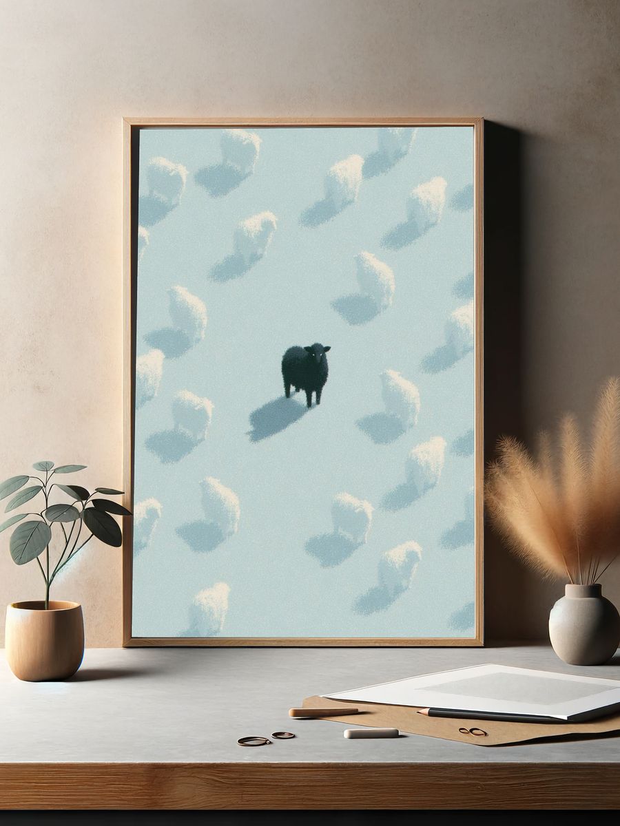 Lonely Black Sheep Illustration Print. — room view 2