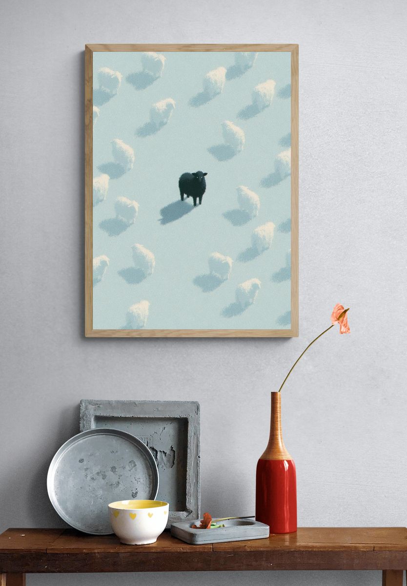 Lonely Black Sheep Illustration Print. — room view 3