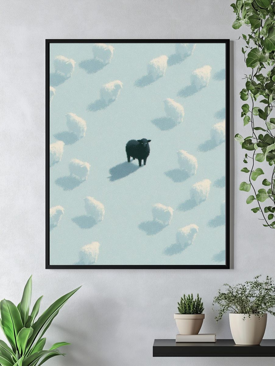 Lonely Black Sheep Illustration Print. — room view 4