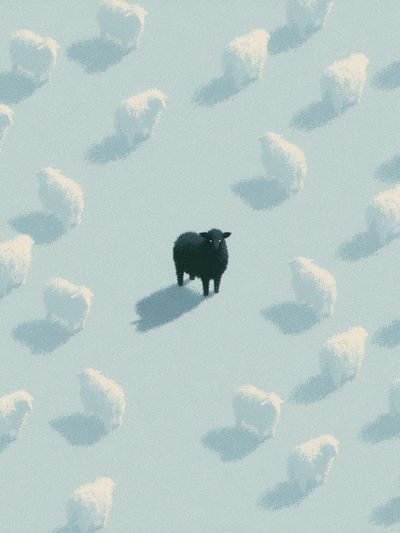 Lonely Black Sheep Illustration Print.