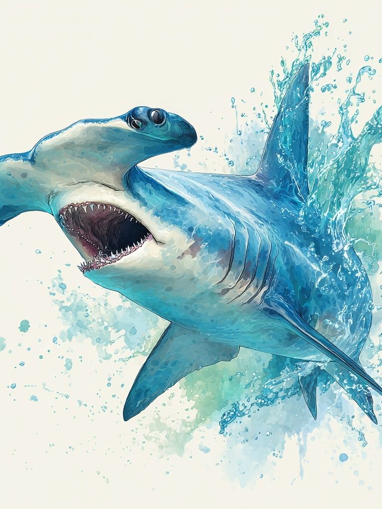 Hammerhead Shark — Watercolor Print. poster detail