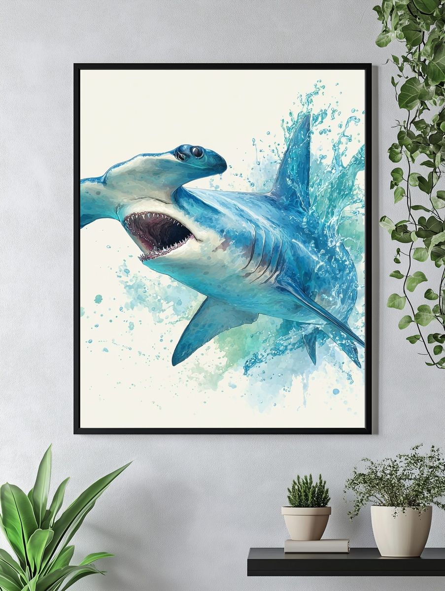 Hammerhead Shark — Watercolor Print. — room view 4
