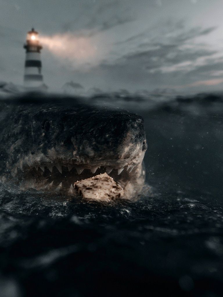 Shark at Lighthouse — Photography Print. poster — photography art