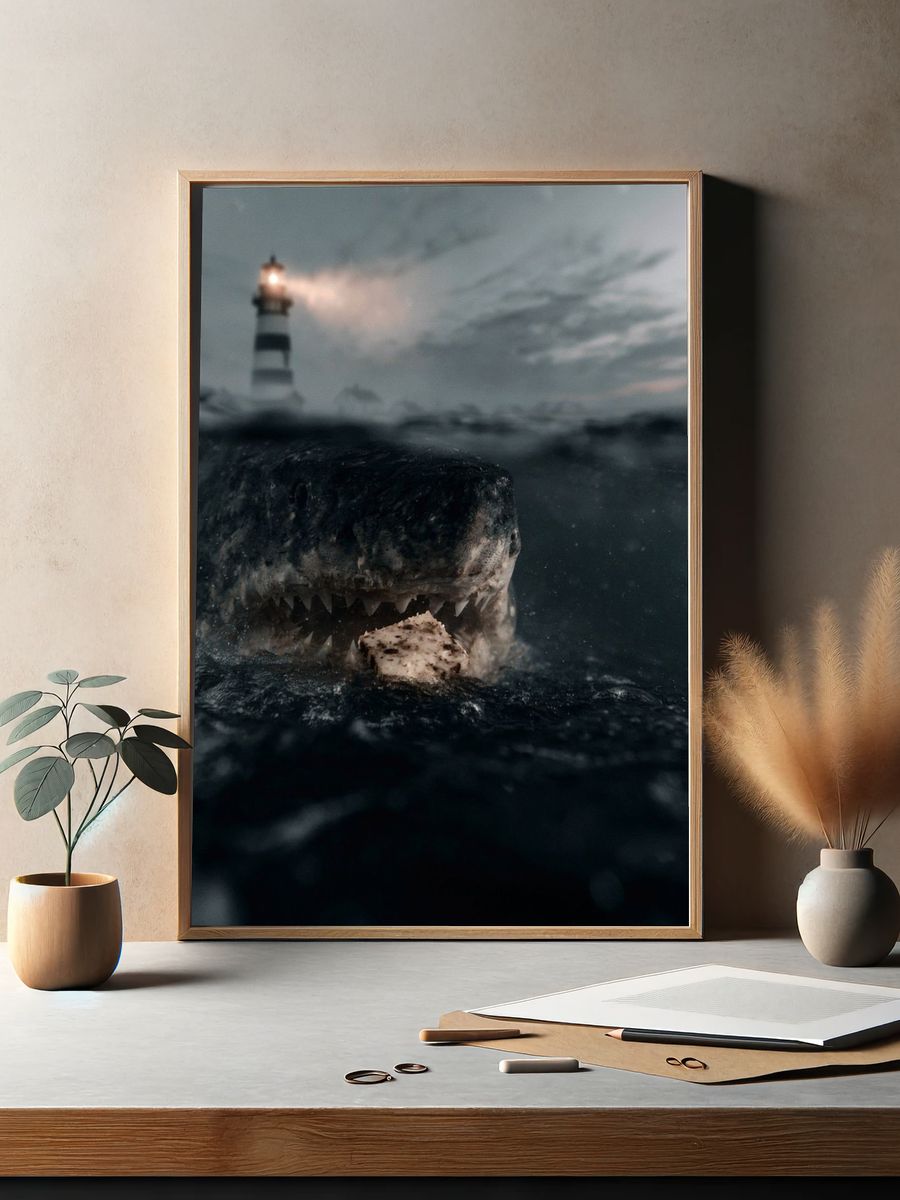 Shark at Lighthouse — Photography Print. — room view 2