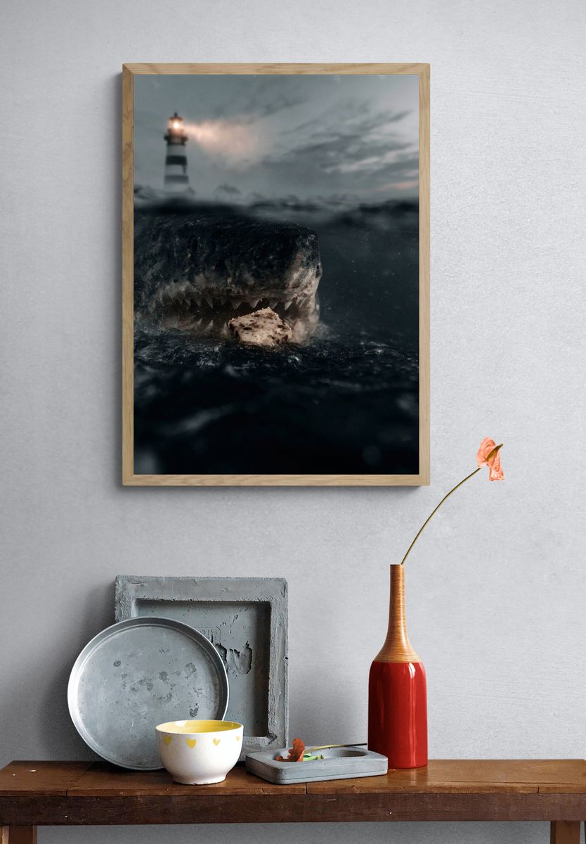 Shark at Lighthouse — Photography Print. — room view 3