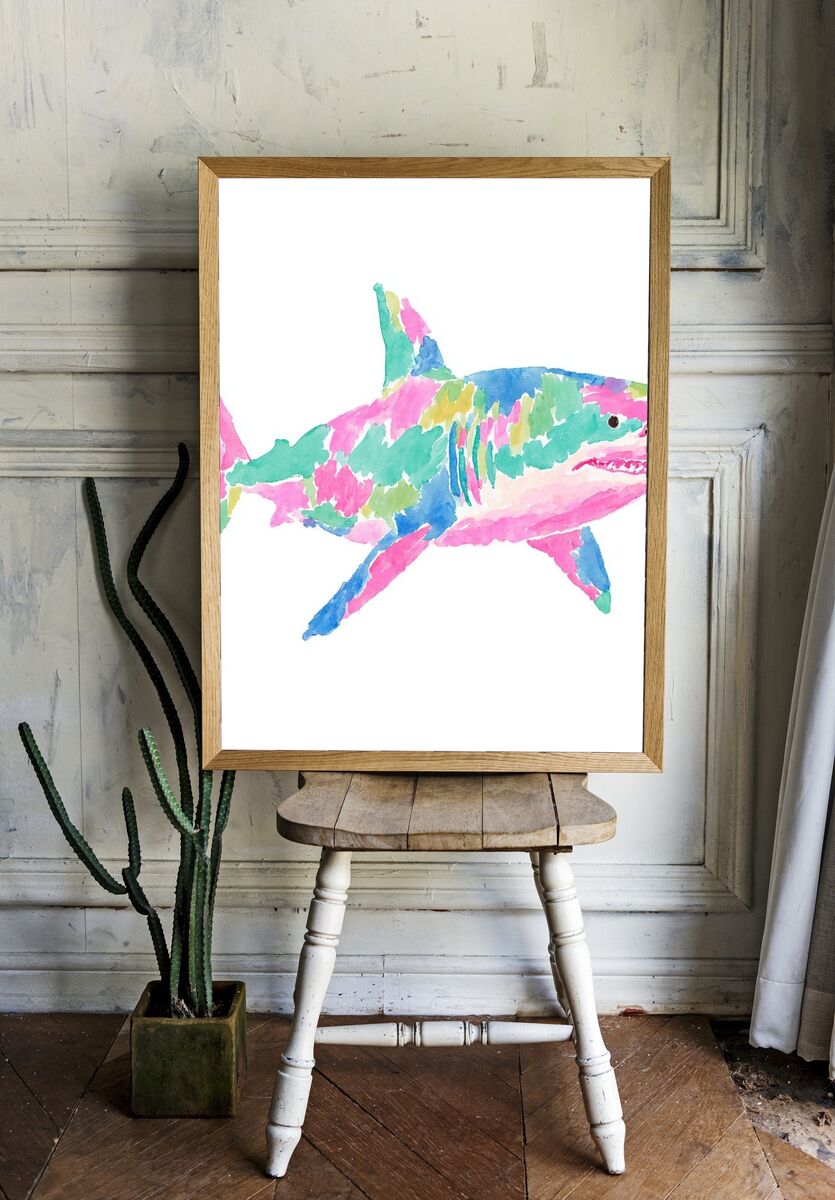 Colorful Shark Illustration Poster. — room view 1