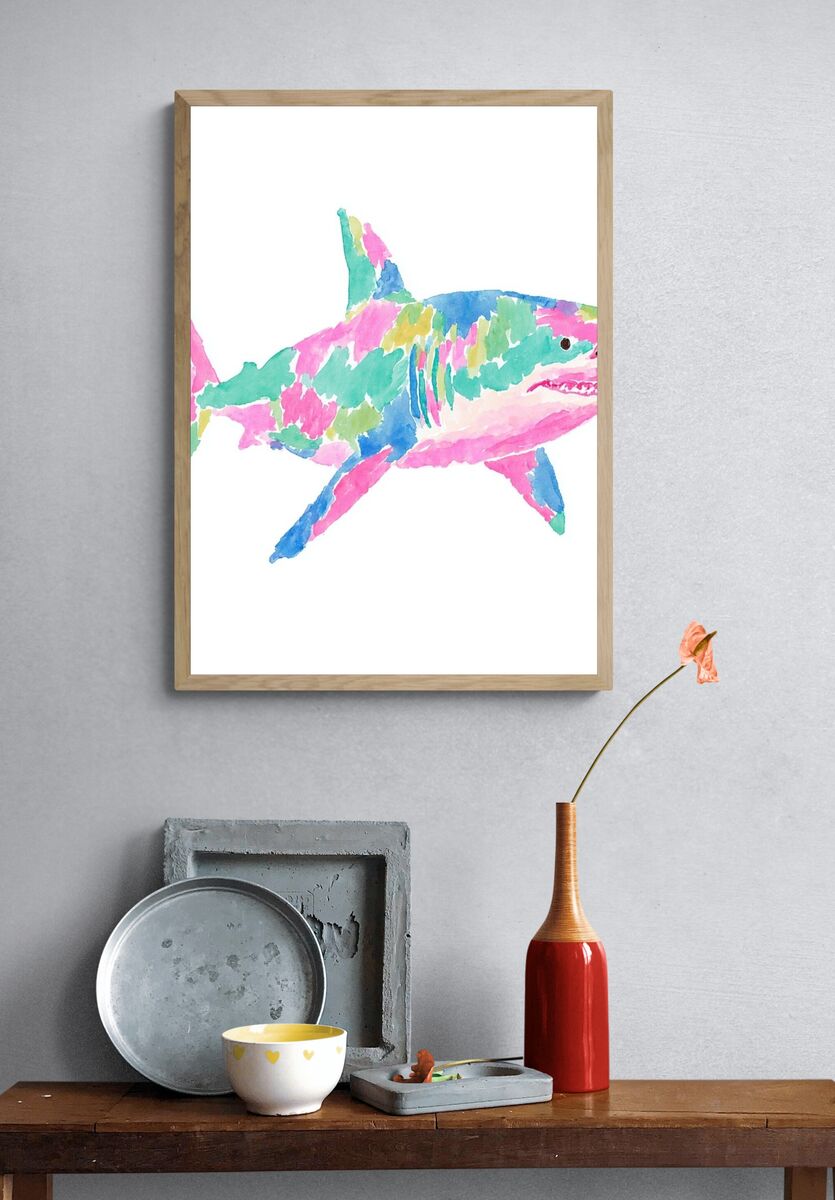 Colorful Shark Illustration Poster. — room view 3