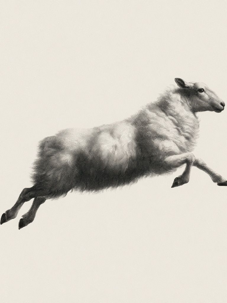 Leaping Sheep Black-White Print. poster — animals art