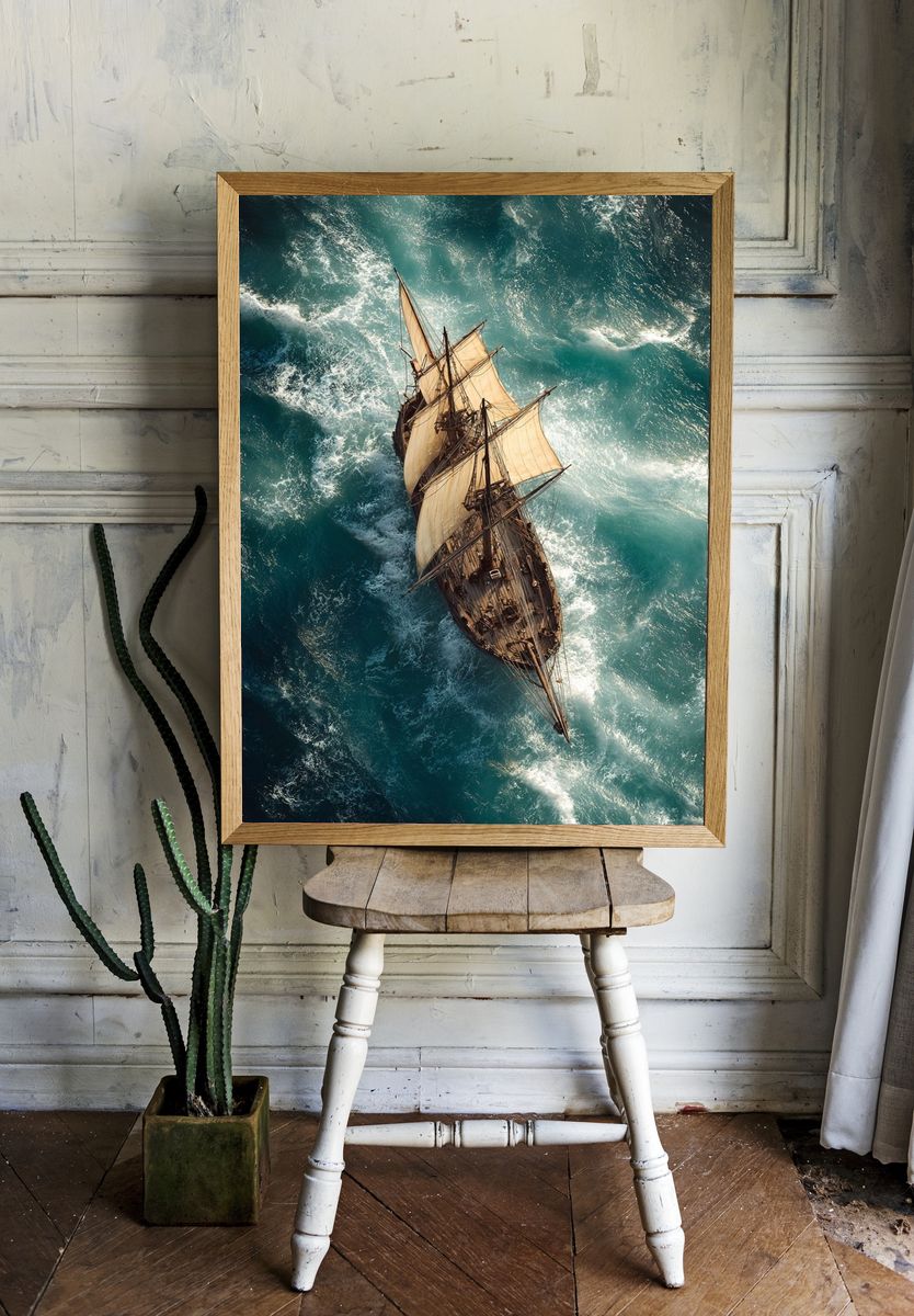 Sailing Ship at Sea Photography Poster. — room view 1